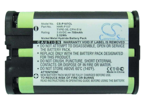Cordless Phone Battery For Panasonic, HHR-P107, Type 35, 3.6v, 700mah - 2.52wh Cordless Phone Cameron Sino Technology Limited (Cordless Phone)