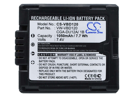 7.4V, Li-ion, 1050mAh, Camera battery fits Panasonic, Cga-du12, Dz-gx20, Dz-gx20a, 7.77Wh Camera Cameron Sino Technology Limited (Camera)