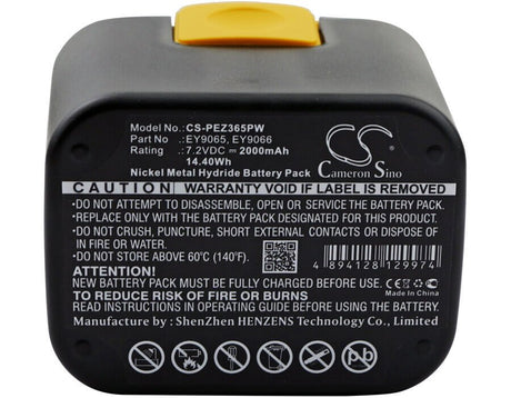 7.2V, Ni-MH, 2000mAh, Power Tools battery fits Panasonic, Ey6198b, Ey3653, Ey3653cq, 14.4Wh Power Tools Cameron Sino Technology Limited (Power Tools)