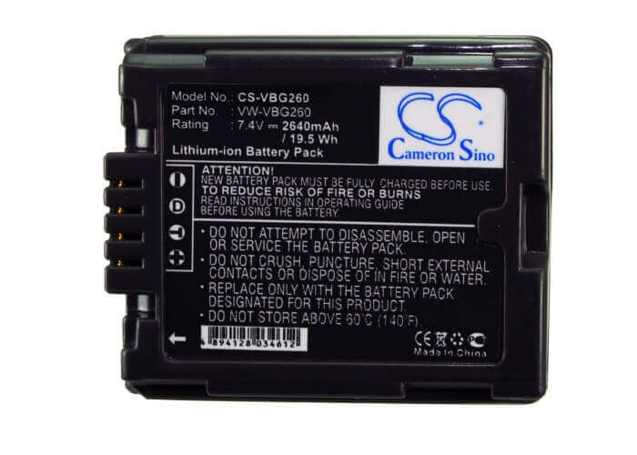 7.4V, Li-ion, 2640mAh, Camera battery fits Panasonic, Vw-vbg260, Gs98gk, H288gk, 19.536Wh Camera Cameron Sino Technology Limited (Camera)