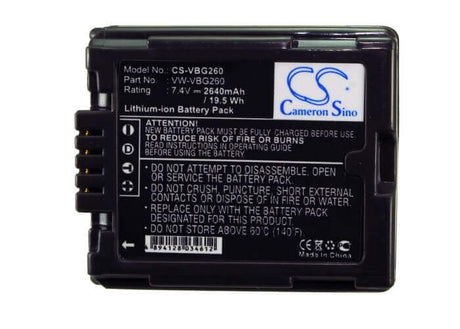 7.4V, Li-ion, 2640mAh, Camera battery fits Panasonic, Vw-vbg260, Gs98gk, H288gk, 19.536Wh Camera Cameron Sino Technology Limited (Camera)