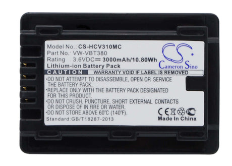 3.6V, Li-ion, 3000mAh, Camera battery fits Panasonic, Vw-vbt190, Hc-250eb, Hc-550eb, 10.8Wh Camera Cameron Sino Technology Limited (Camera)