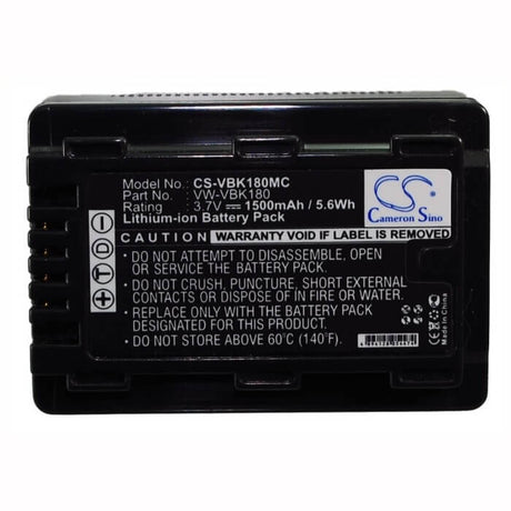 3.7V, Li-ion, 1500mAh, Camera battery fits Panasonic, Vw-vbk180, Hc-v10, Hc-v100, 5.55Wh Camera Cameron Sino Technology Limited (Camera)