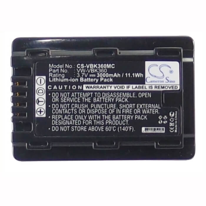 3.7V, Li-ion, 3000mAh, Camera battery fits Panasonic, Vw-vbk360, Hc-v10, Hc-v100, 11.1Wh Camera Cameron Sino Technology Limited (Camera)