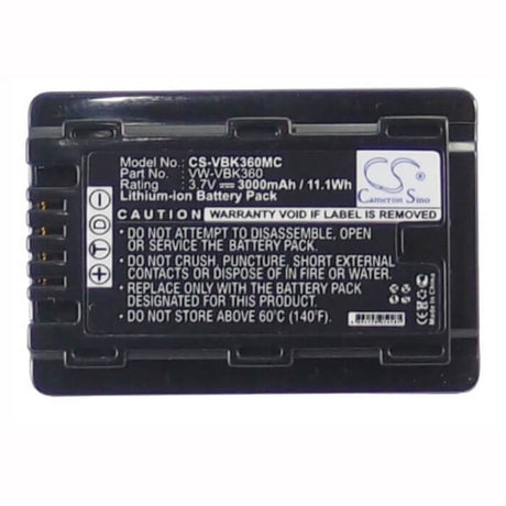 3.7V, Li-ion, 3000mAh, Camera battery fits Panasonic, Vw-vbk360, Hc-v10, Hc-v100, 11.1Wh Camera Cameron Sino Technology Limited (Camera)