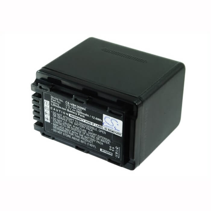 3.7V, Li-ion, 3400mAh, Camera battery fits Panasonic, Vw-vbk360, Hc-v10, Hc-v100, 12.58Wh Camera Cameron Sino Technology Limited (Camera)
