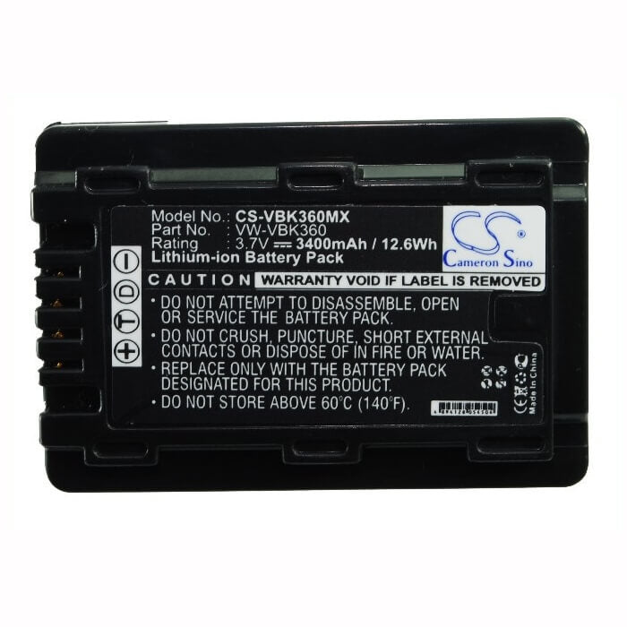 3.7V, Li-ion, 3400mAh, Camera battery fits Panasonic, Vw-vbk360, Hc-v10, Hc-v100, 12.58Wh Camera Cameron Sino Technology Limited (Camera)