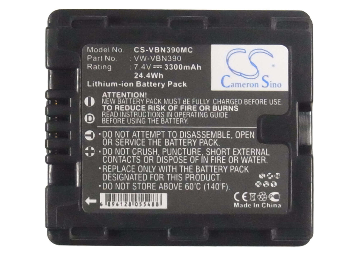 7.4V, Li-ion, 3300mAh, Camera battery fits Panasonic, Vw-vbn390, Hc-x900, Hc-x900m, 24.42Wh Camera Cameron Sino Technology Limited (Camera)