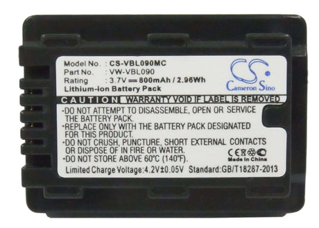 3.7V, Li-ion, 800mAh, Camera battery fits Panasonic, Vw-vbl090, Hdc-hs60k, Hdc-sd40, 2.96Wh Camera Cameron Sino Technology Limited (Camera)