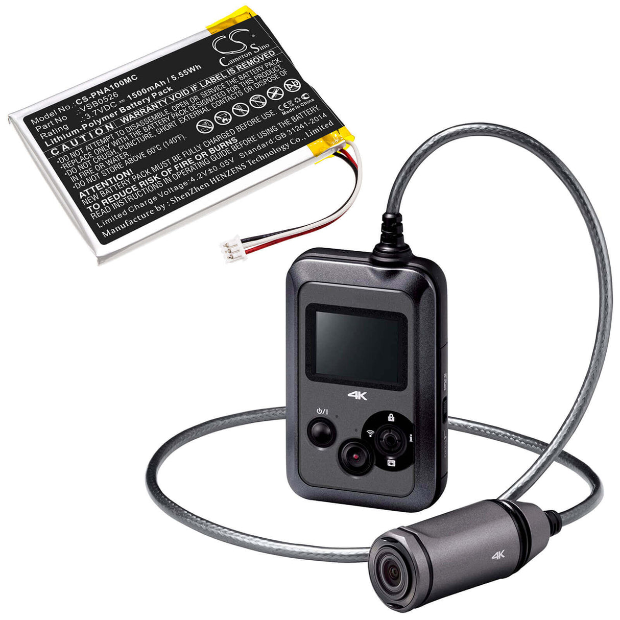 3.7V, Li-Polymer, 1500mAh, Camera battery fits Panasonic, Vsb0526, Hx-a100, Hx-a100-h, 5.55Wh Camera Cameron Sino Technology Limited (Camera)
