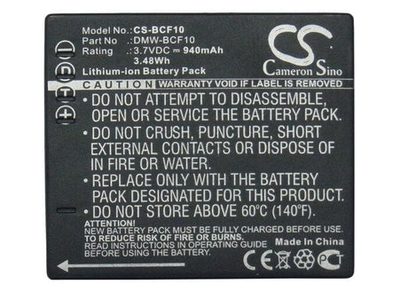 3.7V, Li-ion, 940mAh, Camera battery fits Panasonic, Cga-s/106b, Lumix Dmc-fs4k, Lumix Dmc-fs8s, 3.478Wh Camera Cameron Sino Technology Limited (Camera)