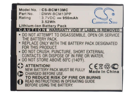 3.7V, Li-ion, 950mAh, Camera battery fits Panasonic, Dmw-bcm13, Lumix Dmc-ft5, Lumix Dmc-ft5a, 3.515Wh Camera Cameron Sino Technology Limited (Camera)