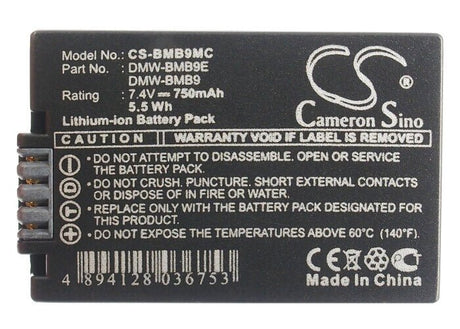 7.4V, Li-ion, 750mAh, Camera battery fits Panasonic, Dmw-bm9pp, Lumix Dmc-fz100gk, Lumix Dmc-fz100k, 5.55Wh Camera Cameron Sino Technology Limited (Camera)