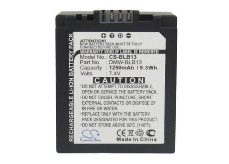 7.4V, Li-ion, 1250mAh, Camera battery fits Panasonic, Dmw-blb13, Lumix Dmc-g1, Lumix Dmc-g1 Slr, 9.25Wh Camera Cameron Sino Technology Limited (Camera)