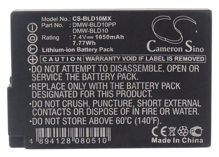 7.4V, Li-ion, 1050mAh, Camera battery fits Panasonic, Dmw-bld10, Lumix Dmc-g3, Lumix Dmc-g3k, 7.77Wh Camera Cameron Sino Technology Limited (Camera)