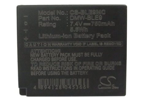 7.4V, Li-ion, 750mAh, Camera battery fits Panasonic, Dmw-ble9, Lumix Dmc-gf6x, Lumix Dmc-dmc-s6k, 5.55Wh Camera Cameron Sino Technology Limited (Camera)