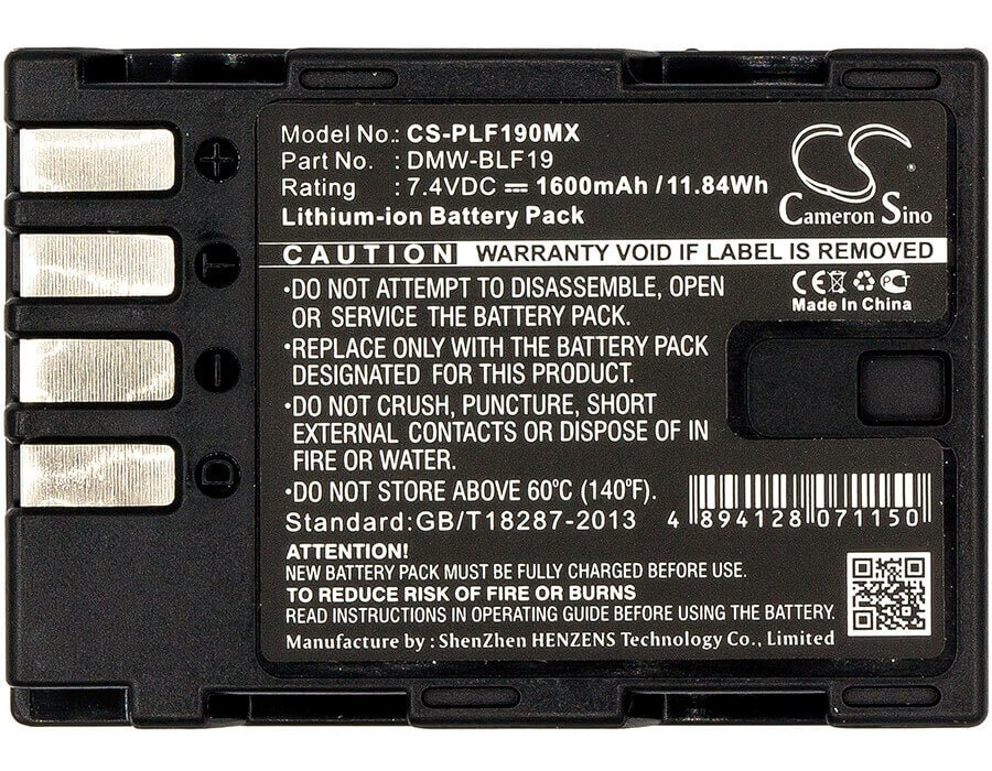 7.4V, Li-ion, 1600mAh, Camera battery fits Panasonic, Dmw-blf19, Lumix Dmc-gh3, Lumix Dmc-gh3a, 11.84Wh Camera Cameron Sino Technology Limited (Camera)
