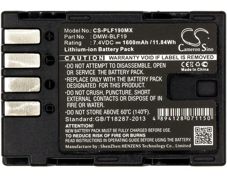 7.4V, Li-ion, 1600mAh, Camera battery fits Panasonic, Dmw-blf19, Lumix Dmc-gh3, Lumix Dmc-gh3a, 11.84Wh Camera Cameron Sino Technology Limited (Camera)