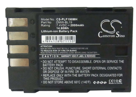 7.4V, Li-ion, 2000mAh, Camera battery fits Panasonic, Dmw-blf19, Lumix Dmc-gh3, Lumix Dmc-gh3a, 14.8Wh Camera Cameron Sino Technology Limited (Camera)