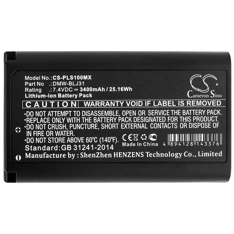 7.4V, Li-ion, 3400mAh, Camera battery fits Panasonic, Dmw-blj31, Lumix Dc-s1, Lumix Dc-s1r, 25.16Wh Camera Cameron Sino Technology Limited (Camera)