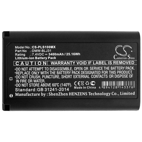 7.4V, Li-ion, 3400mAh, Camera battery fits Panasonic, Dmw-blj31, Lumix Dc-s1, Lumix Dc-s1r, 25.16Wh Camera Cameron Sino Technology Limited (Camera)