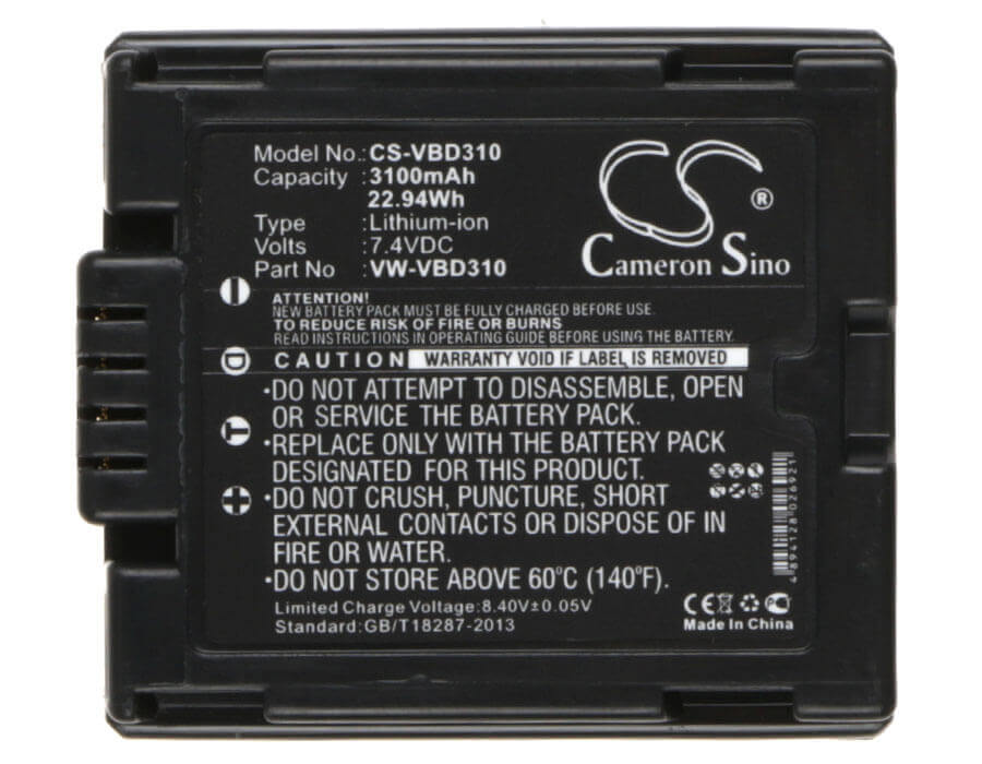 Battery For Panasonic Nv-gs100k, Nv-gs120k, Nv-gs17ef-s, Nv-gs180, 7.4v, 3100mah - 22.94wh Batteries for Electronics Cameron Sino Technology Limited (Suspended)   