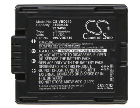 Battery For Panasonic Nv-gs100k, Nv-gs120k, Nv-gs17ef-s, Nv-gs180, 7.4v, 3100mah - 22.94wh Batteries for Electronics Cameron Sino Technology Limited (Suspended)   