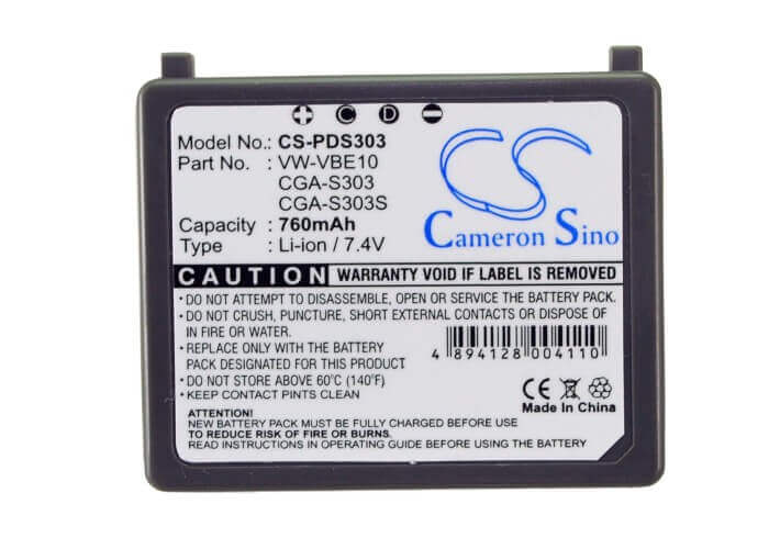 7.4V, Li-ion, 760mAh, Camera battery fits Panasonic, Cga-s303, Sdr-s100, Sdr-s100eg-s, 5.624Wh Camera Cameron Sino Technology Limited (Camera)