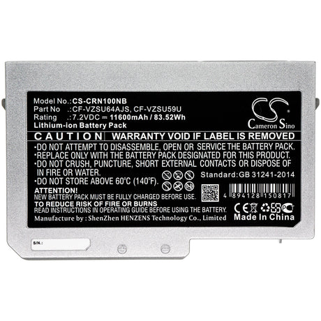 Battery For Panasonic, Toughbook Cf-n10, Toughbook Cf-s10 7.2v, 11600mah - 83.52wh Notebook, Laptop Cameron Sino Technology Limited   