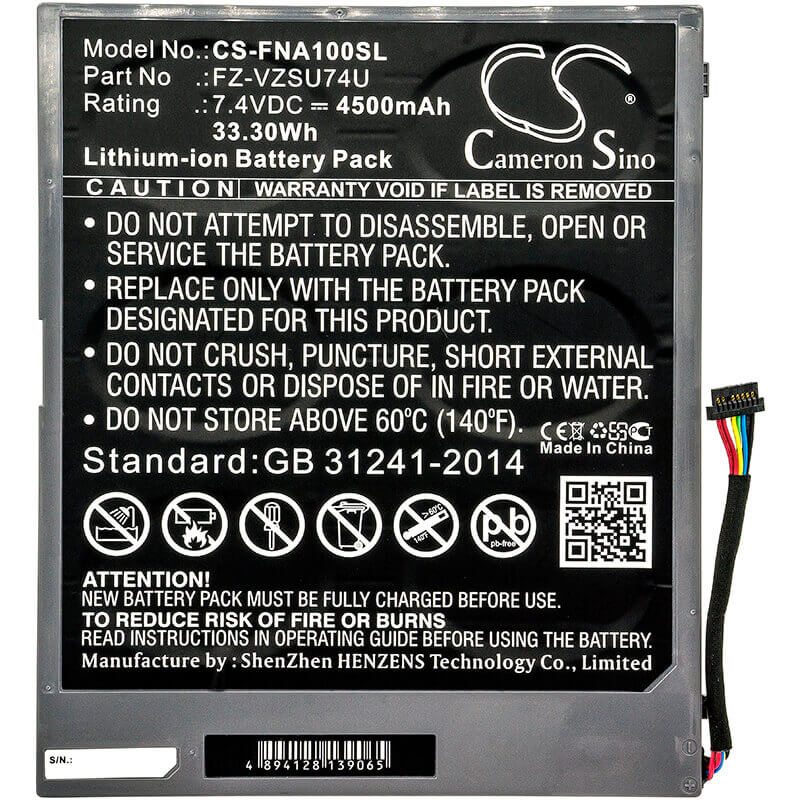 Battery For Panasonic, Toughpad Fz-a1, Toughpad Fz-a1 4g' 7.4v, 4500mah - 33.30wh Tablet Cameron Sino Technology Limited (Suspended)   