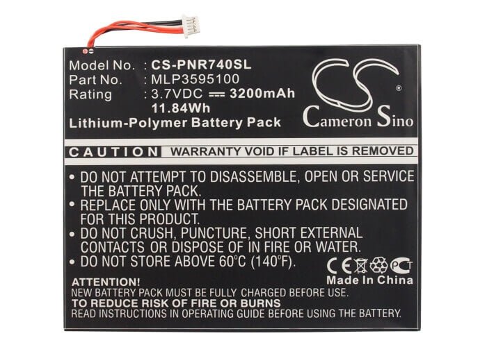 3.7V, Li-Polymer, 3200mAh, E-book, E-reader battery fits Pandigital, Mlp3595100, Novel Tablet Color, R7t40wwhfi, 11.84Wh E-book, E-reader Cameron Sino Technology Limited
