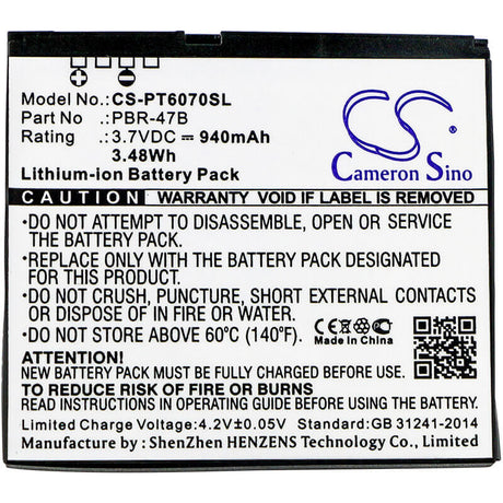 3.7V, Li-ion, 940mAh, SmartPhone battery fits Pantech, Pbr-47b, P6070, Vybe, 3.48Wh Mobile, SmartPhone Cameron Sino Technology Limited (Suspended)