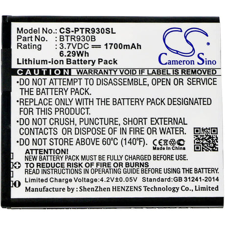 3.7V, Li-ion, 1700mAh, SmartPhone battery fits Pantech, Brt52ab, Adr930l, Perception, 6.29Wh Mobile, SmartPhone Cameron Sino Technology Limited (Smartphone)