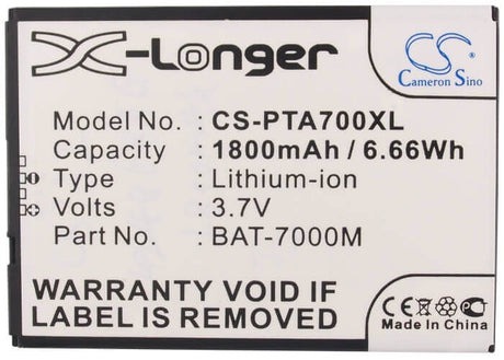 3.7V, Li-ion, 1800mAh, SmartPhone battery fits Pantech, Sky, Bat-7000m, T100k, 6.66Wh Mobile, SmartPhone Cameron Sino Technology Limited (Smartphone)