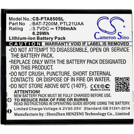 3.7V, Li-ion, 1700mAh, SmartPhone battery fits Pantech, Sky, Bat-7200m, Im-a810s, Im-a830s, 6.29Wh Mobile, SmartPhone Cameron Sino Technology Limited (Smartphone)