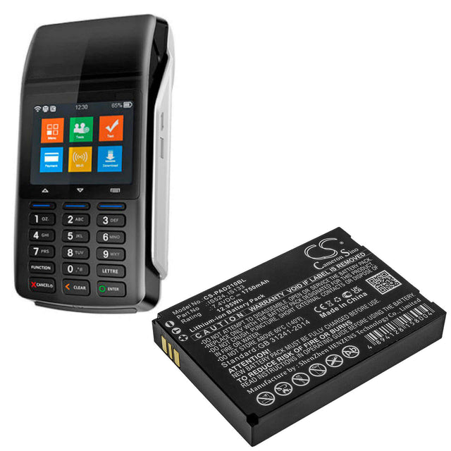 7.4V, Li-ion, 1750mAh, Payment Terminal battery fits Pax, Is133, D210, D210 Bluetooth, 12.95Wh Payment Terminal Cameron Sino Technology Limited