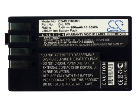 7.4V, Li-ion, 900mAh, Camera battery fits Pentax, D-li109, K2, K-2, 6.66Wh Camera Cameron Sino Technology Limited (Camera)