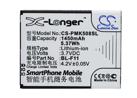 3.7V, Li-ion, 1450mAh, SmartPhone battery fits Phicomm, Bl-f11, F11, I508, 5.37Wh Mobile, SmartPhone Cameron Sino Technology Limited (Suspended)
