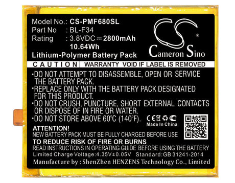 3.8V, Li-Polymer, 2800mAh, SmartPhone battery fits Phicomm, Bl-f34, F680l, Freecomm 2s, 10.64Wh Mobile, SmartPhone Cameron Sino Technology Limited (Smartphone)