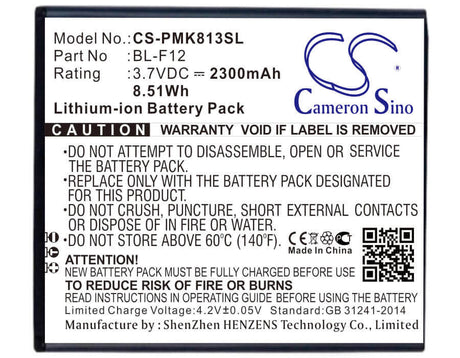 3.7V, Li-ion, 2300mAh, SmartPhone battery fits Phicomm, Bl-f12, I813 Dual Sim, I813w, 8.51Wh Mobile, SmartPhone Cameron Sino Technology Limited (Smartphone)