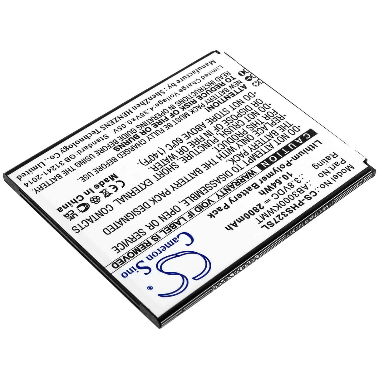 3.8V, Li-Polymer, 2800mAh, SmartPhone battery fits Philips, Ab3000kwmt, Cts327, Xenium S327, 10.64Wh Mobile, SmartPhone Cameron Sino Technology Limited (Smartphone)