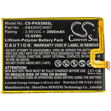 3.85V, Li-Polymer, 3900mAh, SmartPhone battery fits Philips, Ab4000cwmt, Cts598, X598, 15.02Wh Mobile, SmartPhone Cameron Sino Technology Limited (Smartphone)