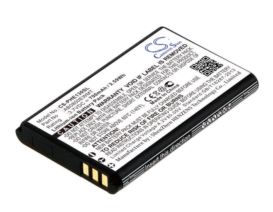 3.7V, Li-ion, 700mAh, SmartPhone battery fits Philips, Ab0800ewmt, E105, E130, 2.59Wh Mobile, SmartPhone Cameron Sino Technology Limited (Smartphone)