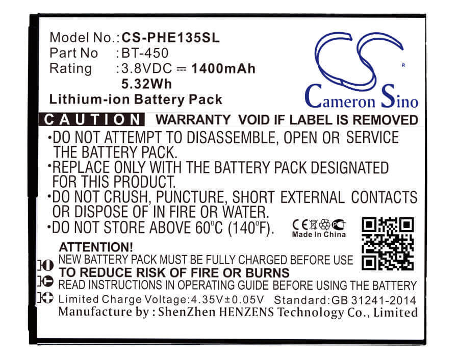 3.7V, Li-ion, 1100mAh, SmartPhone battery fits Philips, Ab1200cwmt, E135x, Xenium E135x, 4.07Wh Mobile, SmartPhone Cameron Sino Technology Limited (Smartphone)