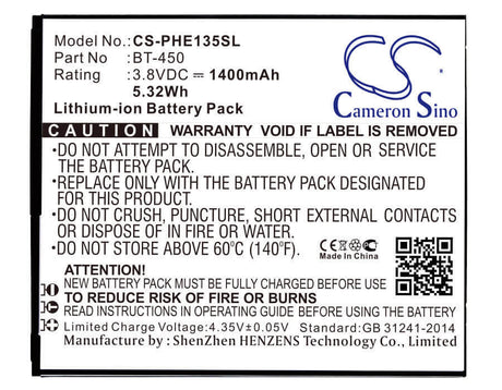 3.7V, Li-ion, 1100mAh, SmartPhone battery fits Philips, Ab1200cwmt, E135x, Xenium E135x, 4.07Wh Mobile, SmartPhone Cameron Sino Technology Limited (Smartphone)