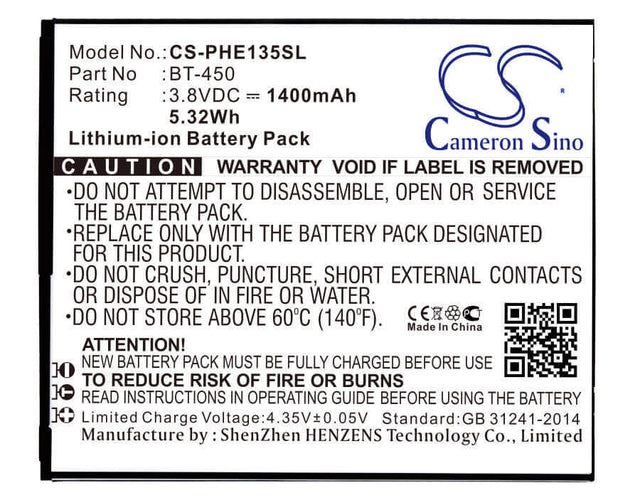 3.7V, Li-ion, 1100mAh, SmartPhone battery fits Philips, Ab1200cwmt, E135x, Xenium E135x, 4.07Wh Mobile, SmartPhone Cameron Sino Technology Limited (Smartphone)