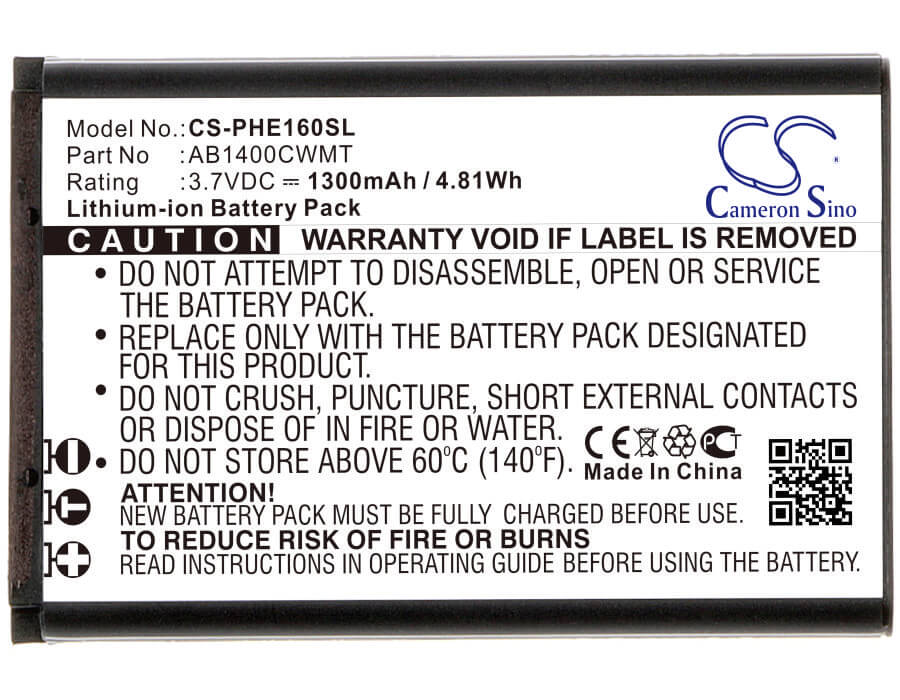 3.7V, Li-ion, 1300mAh, SmartPhone battery fits Philips, Ab1400cwmt, E160, Xenium E160, 4.81Wh Mobile, SmartPhone Cameron Sino Technology Limited (Smartphone)