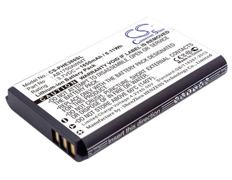 3.7V, Li-ion, 1650mAh, SmartPhone battery fits Philips, Ab1750awmt, E380, Xenium E380, 6.11Wh Mobile, SmartPhone Cameron Sino Technology Limited (Smartphone)