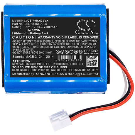 21.6V, Li-ion, 2500mAh, Vacuum battery fits Philips, Fc6721, Fc6721/01, Fc6721-01, 54.00Wh Vacuum Cameron Sino Technology Limited
