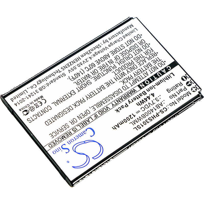 3.7V, Li-ion, 1200mAh, SmartPhone battery fits Philips, Ab1400bwml, S301, S308, 4.44Wh Mobile, SmartPhone Cameron Sino Technology Limited (Smartphone)